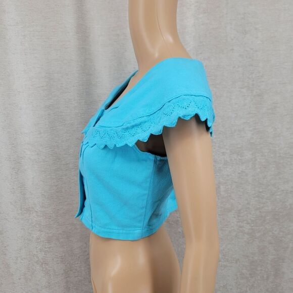 Paris Sport Club Vintage Denim Turquoise  Crop Top and High Waisted Shorts Set - Picture 10 of 16